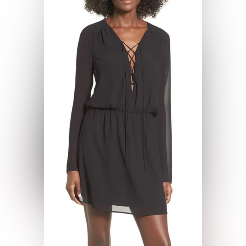 Wayf Black Sabin Lace-Up Chiffon Dress Xs